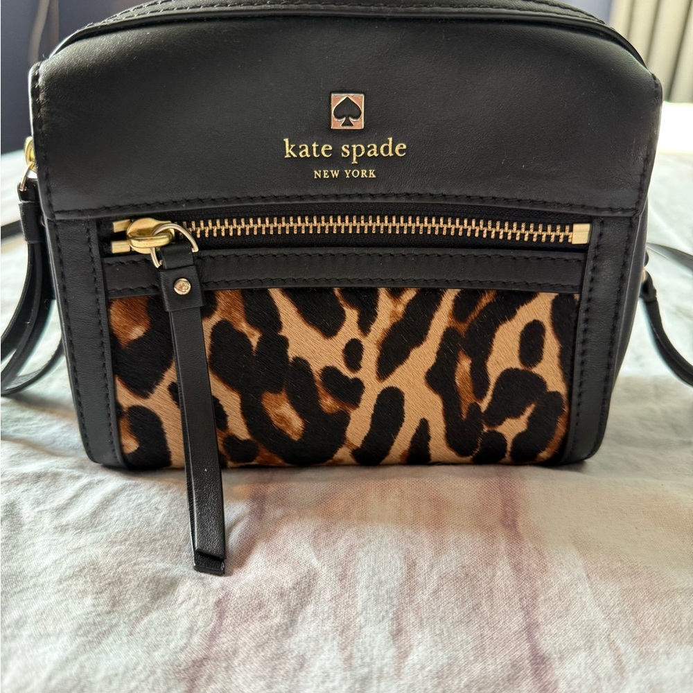Kate Spade Black and Tan Crossbody Bag with Leopard Print
